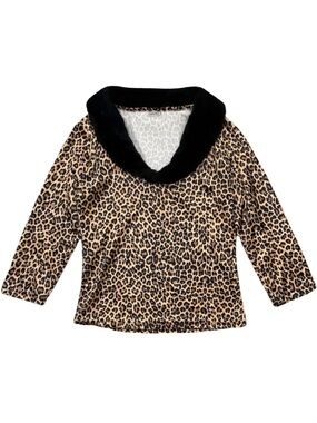 Y2k Pandora Leopard Velour  Faux Fur Collar Blouse